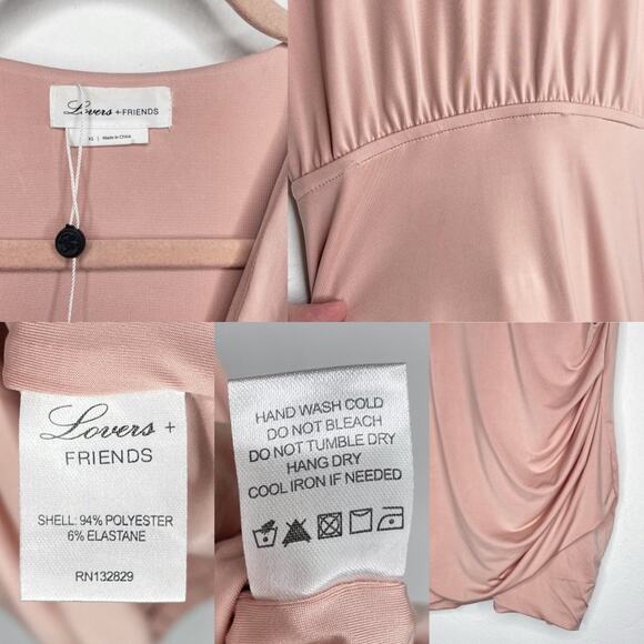 NWOT Lovers and Friends Love Happy Mauve Low Cut Surplice Ruched Mini Dress XS - Picture 12 of 13